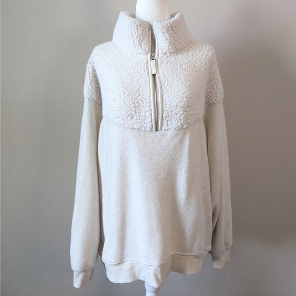aerie Tops - Aerie Cream Hometown Holiday Quarter Zip Pullover Sweatshirt Size Medium
